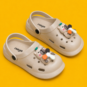 Neyo Kids Beige Lightweight EVA Clogs with Cute Koala Charms