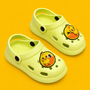 Neyo Kids Lime Green Lightweight EVA Clogs with Cute Chick Charms