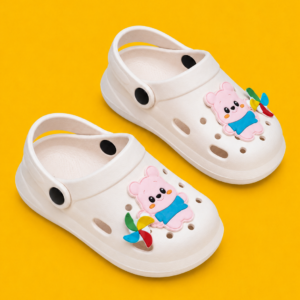 Neyo Kids Pink Lightweight EVA Clogs with Cute Bear Charms